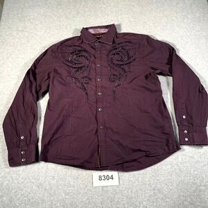 House of Lords Shirt Mens 2XL Purple Cotton Rhinestone Detail Collared Button Up